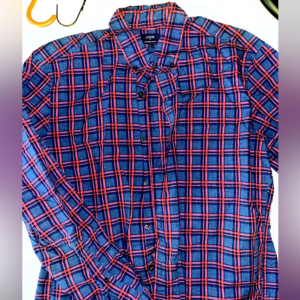 J crew heathered cotton plaid long sleeve button up